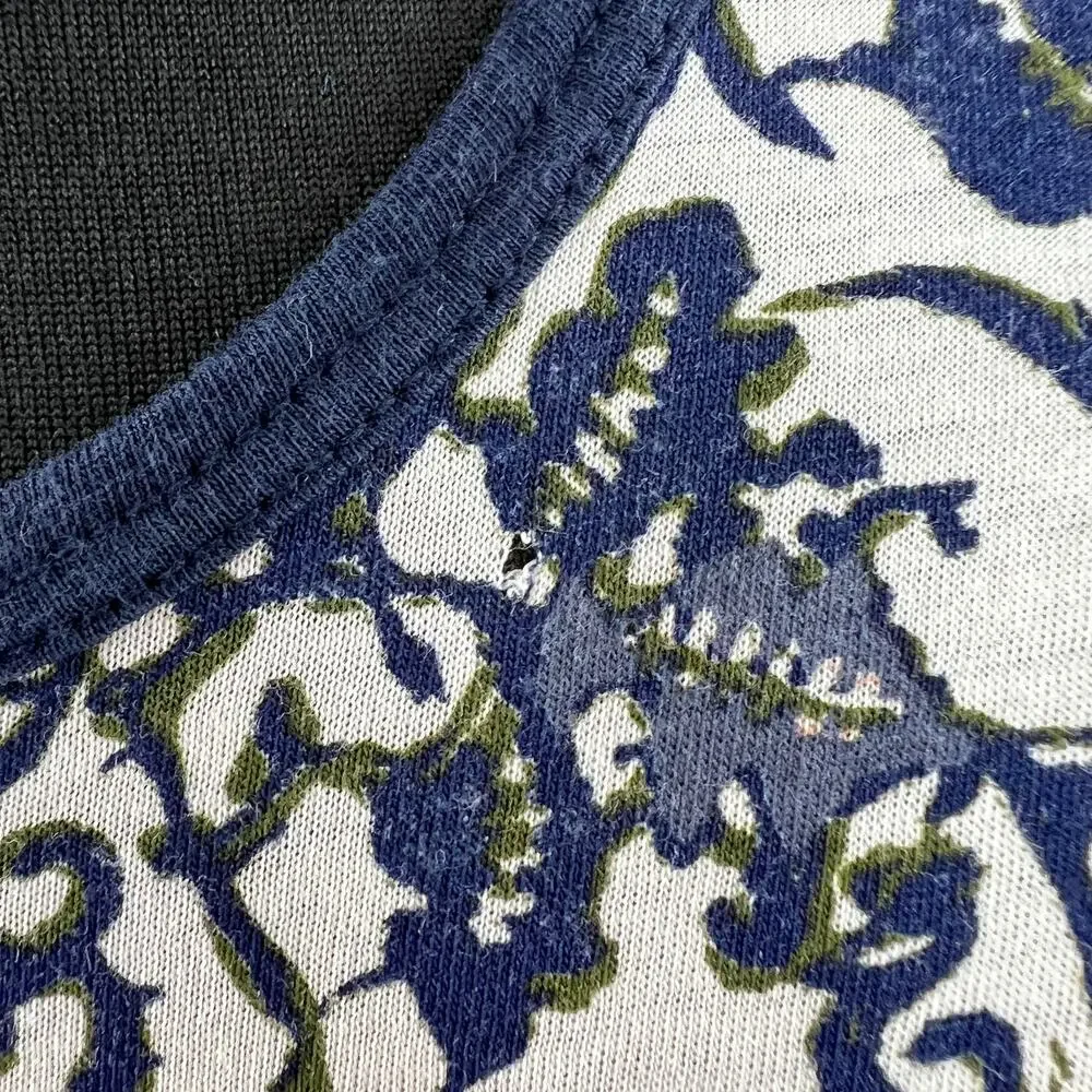 TORY BURCH White Navy Blouse Cotton Moroccan Crew Neck Pullover Size XX-Small
